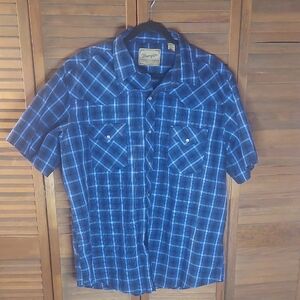 Wrangler Men's Blue Plaid Short-Sleeve Snap Front Shirt